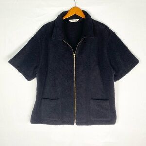 Simone Fan The Cropped Jacket Short Sleeve Zip Black Size M/L Plush Terry